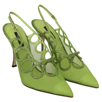Green Slim High Heels Slingbacks Leather Shoes