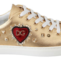 Sneakers GOLD Leather Gold Red Heart Shoes