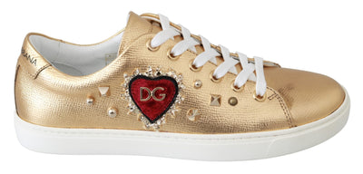 Sneakers GOLD Leather Gold Red Heart Shoes