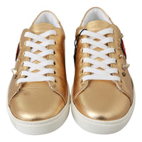 Sneakers GOLD Leather Gold Red Heart Shoes