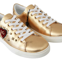 Sneakers GOLD Leather Gold Red Heart Shoes