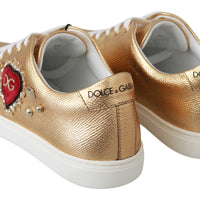 Sneakers GOLD Leather Gold Red Heart Shoes