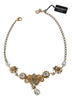 Gold Brass Chain Crystal Flowers PORTOFINO Pendant Necklace