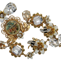 Gold Brass Chain Crystal Flowers PORTOFINO Pendant Necklace