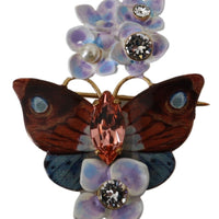 Gold Plated Brass Crystal Butterfly Flower Brooch Pin