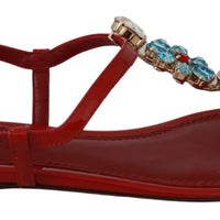 Red Leather Crystal Sandals Flip Flops Shoes