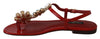 Red Leather Crystal Sandals Flip Flops Shoes