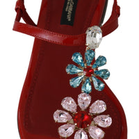 Red Leather Crystal Sandals Flip Flops Shoes