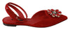 Red Suede Leather Crystal Flat Sandals Shoes