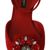 Red Suede Leather Crystal Flat Sandals Shoes