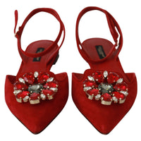 Red Suede Leather Crystal Flat Sandals Shoes