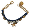 Gold Chain Blue Star Charms Crystal Statement Bracelet