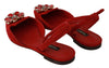 Red Suede Leather Crystal Flat Sandals Shoes