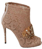 Pink Crystal Lace Booties Stilettos Shoes