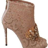 Pink Crystal Lace Booties Stilettos Shoes