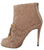 Pink Crystal Lace Booties Stilettos Shoes