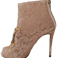 Pink Crystal Lace Booties Stilettos Shoes