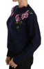 Blue Floral Embroidered Pullover Sweater