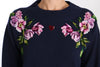 Blue Floral Embroidered Pullover Sweater