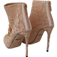 Pink Crystal Lace Booties Stilettos Shoes