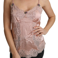 Pink Lace Roses Blouse Strap Tank Silk Top
