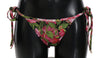 Black Pink Rose Print Bottom Bikini Beachwear