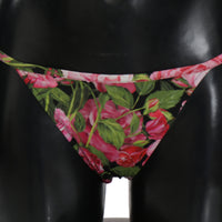 Black Pink Rose Print Bottom Bikini Beachwear