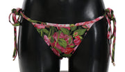 Black Pink Rose Print Bottom Bikini Beachwear