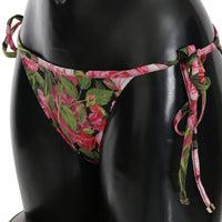 Black Pink Rose Print Bottom Bikini Beachwear