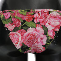 Black Pink Rose Print Bottom Bikini Beachwear