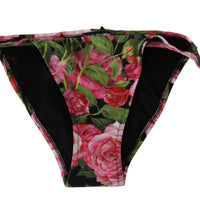 Black Pink Rose Print Bottom Bikini Beachwear