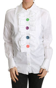 White Shirt Ruffle Long Sleeves Cotton Top