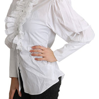 White Turtle Neck Ruffle Long Sleeves Top