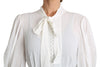 Viscose White Scarf Neck Long Sleeves Top