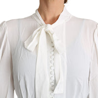 Viscose White Scarf Neck Long Sleeves Top