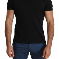 Black V-neck 100% Cotton Men Top  T-shirt