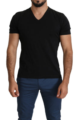 Black V-neck 100% Cotton Men Top  T-shirt