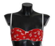 Red Silk Daisy Flower Print Bra Underwear