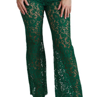 Green Lace High Waist Flared Pants