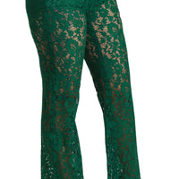 Green Lace High Waist Flared Pants