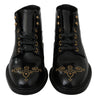 Black Leather Lace Up Boots Studded Shoes