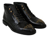 Black Leather Lace Up Boots Studded Shoes