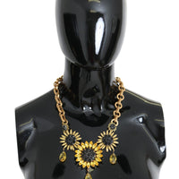 Gold Brass Chain Crystal Sunlower Pendants Necklace