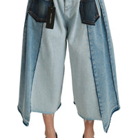 Blue Asymmetrical Wide Leg Denim Cotton Jeans