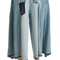 Blue Asymmetrical Wide Leg Denim Cotton Jeans