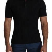 Black Silk Blend Collared Polo Top T-shirt