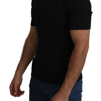 Black Silk Blend Collared Polo Top T-shirt