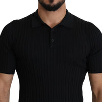 Black Silk Blend Collared Polo Top T-shirt