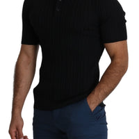 Black Silk Blend Collared Polo Top T-shirt