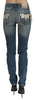 Blue Washed Mid Waist Slim Fit Denim Trouser Cotton Jeans